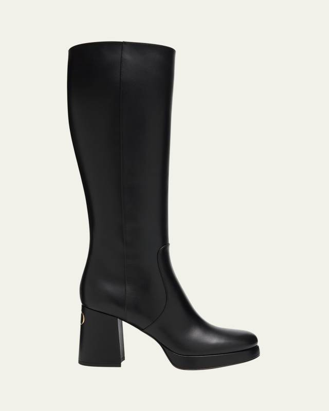 90mm Fawcette Platform Leather Knee-High Boots